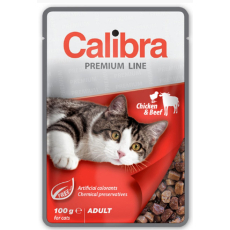 Calibra Premium Kuře a hovězí v omáčce kompletní krmivo pro dospělé kočky kapsa 100 g
