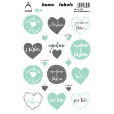 Arch Domácí etikety Home Labels samolepky Vyrobeno s láskou 12 x 18 cm