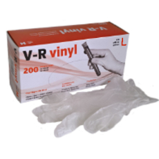 V-R Rukavice Vinyl jednorázové bezprašné pravolevé velikost L box 200 kusů