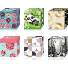 Tento Cube papírové kapesníky 3 vrstvé 58 kusů různé motivy v krabičce