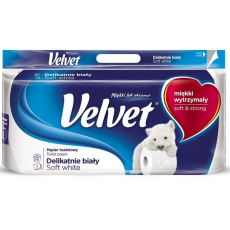 Velvet White Soft jemně bílý toaletní papír 162 útržků 3 vrstvý 8 kusů