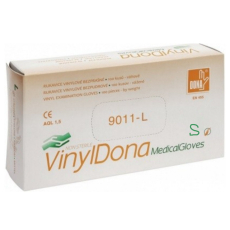 Dona Vinyldona rukavice vinylové nepudrované bezprašné, velikost S 100 kusů v krabici