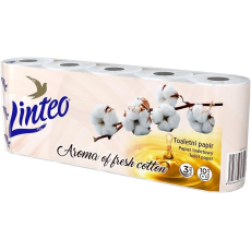 Linteo Premium Cotton Fresh toaletní papír se svěží vůní bavlny bílý 130 útržků 3 vrstvý 15 m 10 kusů