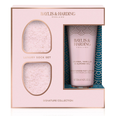 Baylis & Harding Jojoba, vanilka & mandlový olej krém na nohy 125 ml + super měkké ponožky 1 pár, kosmetická sada pro ženy