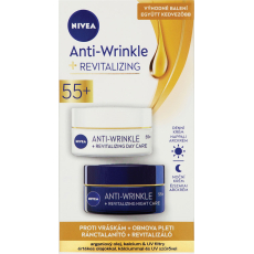 Nivea Anti-Wrinkle + Revitalizing 55+ obnovující denní krém proti vráskám 50 ml + obnovující noční krém proti vráskám 50 ml, duopack