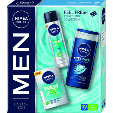 Nivea Men Fresh Kick voda po holení 100 ml + Fresh Kick antiperspirant deodorant sprej 150 ml + Fresh Kick 3v1 sprchový gel 250 ml, kosmetická sada pro muže