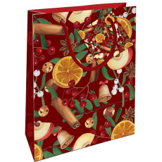 Nekupto Dárková papírová taška 14 x 11 x 6,5 cm Vánoční skořice, pomeranč, jablíčko