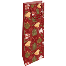 Nekupto Dárková papírová taška na láhev 33 x 10 x 9 cm Vánoční stromečky červená