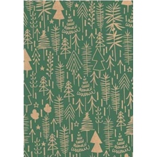 Ditipo Dárkový balicí papír vánoční 70 x 200 cm Kraft zelený, béžové stromky