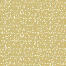 Präsenta Dárkový balící papír 70 x 200 cm Vánoční zlatý - Bílý nápis Merry Christmas, bílé stromečky