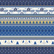 Präsenta Dárkový balící papír 70 x 200 cm Vánoční modré, bílé, zlaté pásky, vánoční vzory