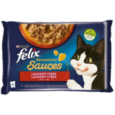 Felix Sensations Sauces Multipack krůta a jehně v ochucené omáčce, kompletní krmivo pro dospělé kočky 4 x 85 g