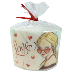 Emocio Láska - Dívka s brýlemi, srdce bílá svíčka elipsa 115 x 53 x 100 mm