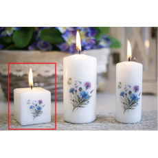 Lima Motiv květin Chrpa svíčka krychle bílá 45x45