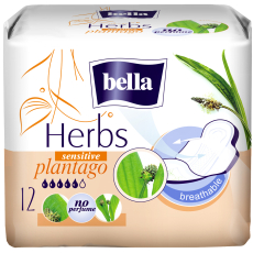 Bella Herbs Plantago Sensitive intimní aromatizované vložky s křidélky 12 kusů