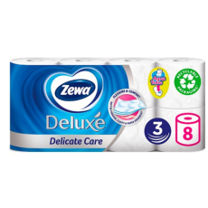 Zewa Deluxe Aqua Tube Delicate Care toaletní papír 150 útržků 3 vrstvý 8 kusů, rolička, kterou můžete spláchnout