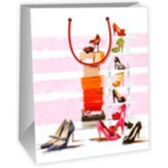 Ditipo Dárková papírová taška 26,4 x 13,6 x 32,7 cm bílo růžová - krabice, střevíčky DAB