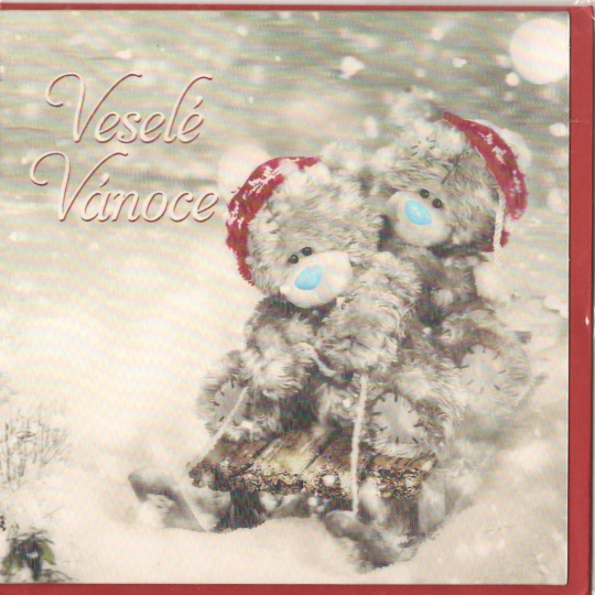 Me to You Blahopřání do obálky 3D Veselé Vánoce, Vánoční medvědi na saních 15,5 x 15,5 cm
