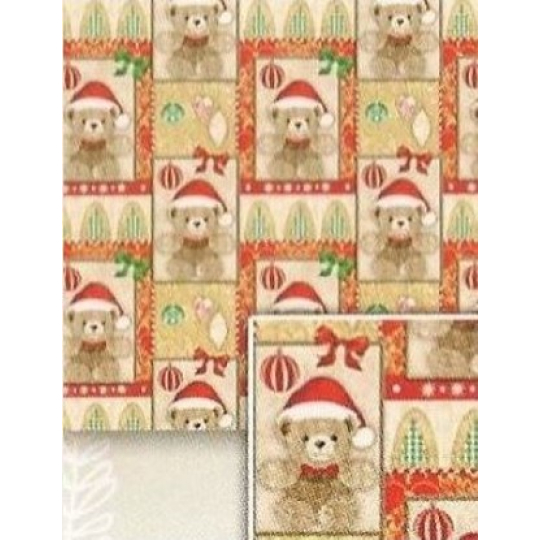 Nekupto Dárkový balicí papír 70 x 200 cm Vánoční Zlatý medvídek, červená čepice
