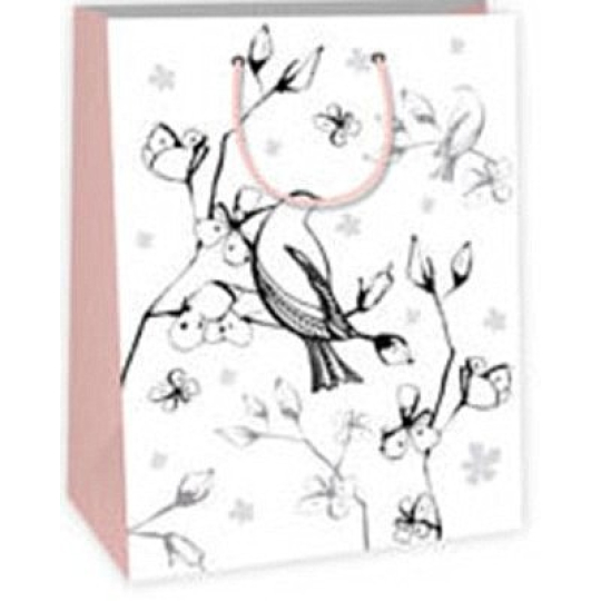 Ditipo Dárková papírová taška k vymalování 22 x 10 x 29 cm bílá ptáček květy Kreativ 40