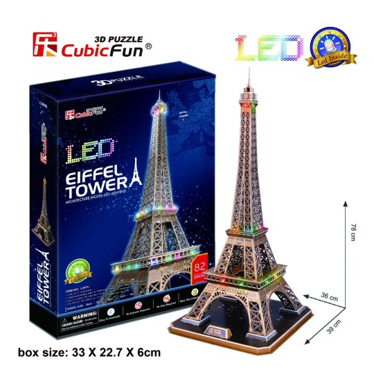 CubicFun Puzzle 3D Eiffelova věž LED svítící 82 dílků noční edice 39 x 78 x 36 cm