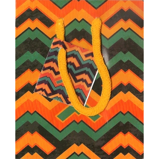 Nekupto Dárková papírová taška 14 x 11 x 6,5 cm Oranžovo-zeleno-černá 1117 01 KAS