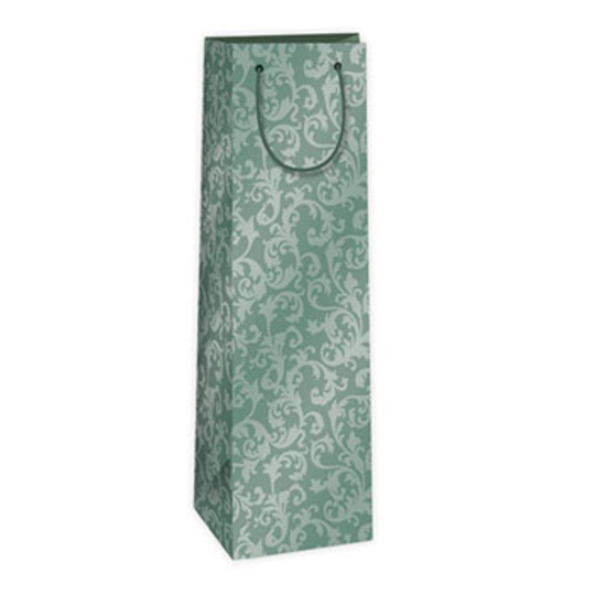 Ditipo Dárková papírová taška na láhev 12,3 x 7,8 x 36,2 cm zelená krajkový vzor