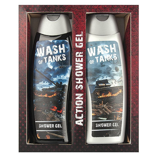 Bohemia Gifts Wash of Tanks 2 x krémový sprchový gel pro děti s obrázky tanků na etiketách 300 ml, kosmetická sada