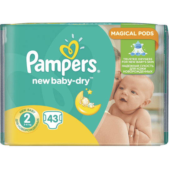 Pampers New Baby Dry 2 Mini 3-6 kg plenkové kalhotky 43 kusů