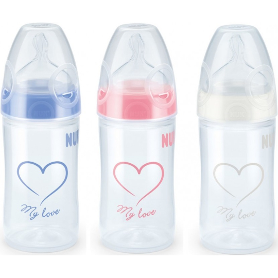 Nuk First Choice Plus New Classic Love silikonové pítko 0-6 měsíců láhev plastová 150 ml