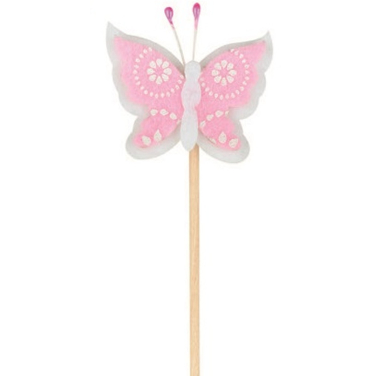 Motýlek z filcu růžový zápich 4,5 cm + špejle