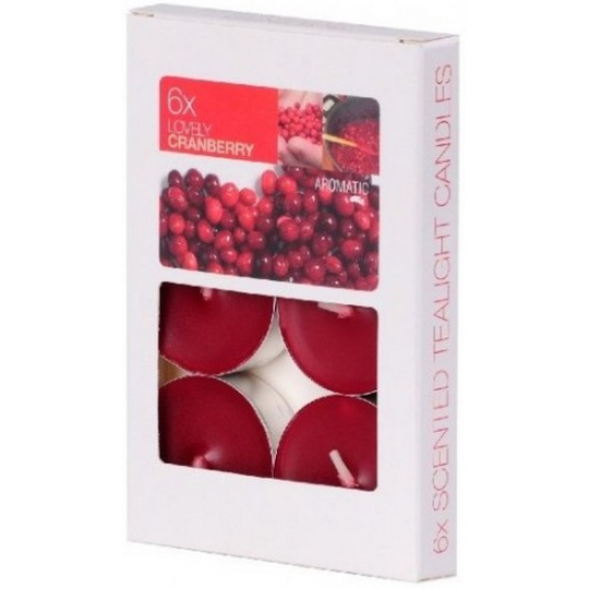 Bolsius Aromatic Lovely Cranberry - Půvabná Brusinka vonné čajové svíčky 6 kusů, doba hoření 4 hodiny