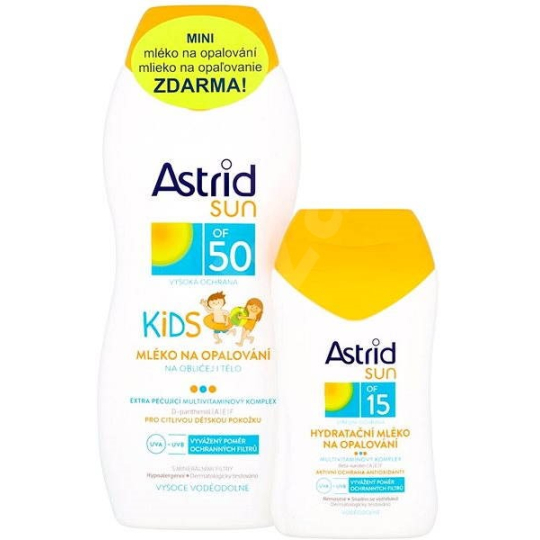 Astrid Sun Kids OF50 mléko na opalování 200 ml + Sun OF15 Hydratační mléko na opalování 100 ml, duopack