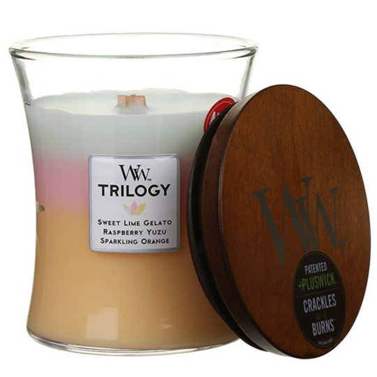 WoodWick Trilogy Summer Sweets - Letní sladkosti vonná svíčka s dřevěným knotem a víčkem sklo střední 275 g