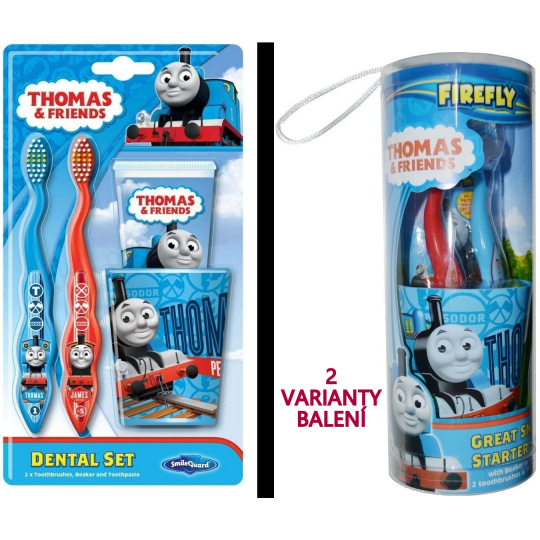 Thomas & Friends - Lokomotiva Tomáš zubní pasta pro děti 75 ml + 2 x zubní kartáček + kelímek na vodu, dárková sada