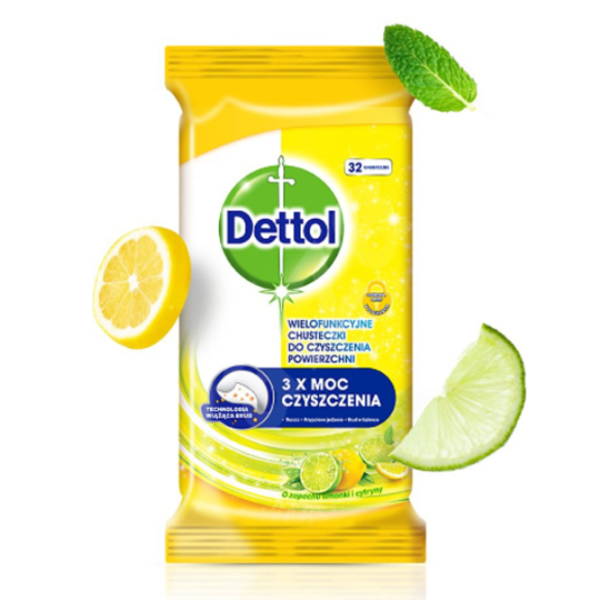 Dettol Citron & Limetka antibakteriální ubrousky na povrchy 32 kusů