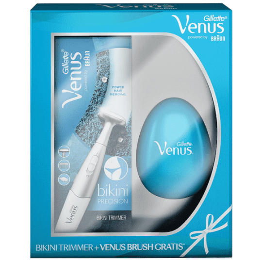 Gillette Venus Bikini Precision + kartáč na vlasy bez rukojeti, kosmetická sada pro ženy