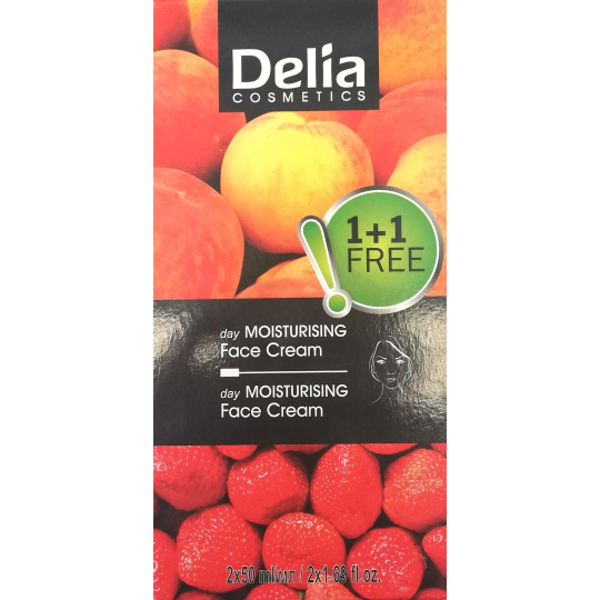 Delia Cosmetics Fruit Fantasy Meruňka hydratační denní krém pro suchou a normální pleť 50 ml + Krémová jahoda hydratační denní krém pro mastnou a smíšenou pleť 50 ml, duopack