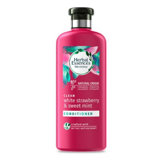 Herbal Essences Clean Strawberry & Sweet Mint Kondicionér s jahodami a mátou, pro lesklé a hydratované vlasy, bez parabenů 360 ml