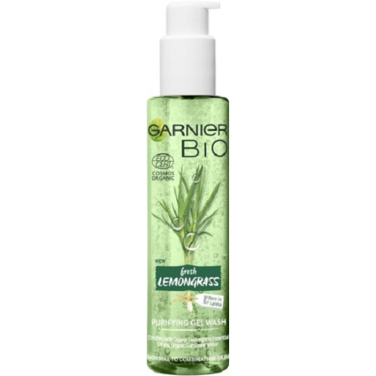 Garnier Bio Fresh Lemongrass Organický olej z citronové trávy a Aloe vera čisticí gel pro normální až smíšenou pleť dávkovač 150 ml