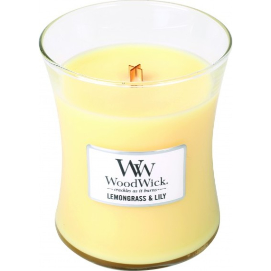 WoodWick Lemongrass & Lily - Citrónová tráva a lilie vonná svíčka s dřevěným knotem a víčkem sklo střední 275 g