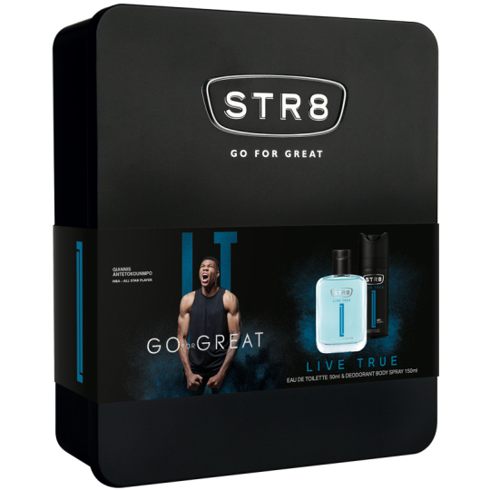Str8 Live True toaletní voda pro muže 50 ml + deodorant sprej pro muže 150 ml, dárková sada