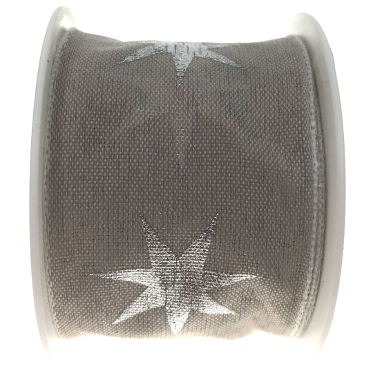 Ditipo Stuha látková s drátkem šedá stříbrné hvězdy 2 m x 40 mm