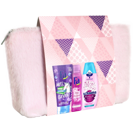 Fa Kids Teens Miss Clever sprchový gel 200 ml + Fa Pink Passion deodorant sprej pro ženy 150 ml + Schauma Fresh It Up! šampon na vlasy 250 ml + etue, kosmetická sada