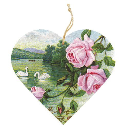 Bohemia Gifts Dřevěné vonítko do prádla srdce Labutě a růže 7,5 cm
