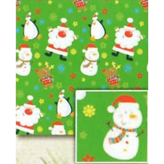 Nekupto Dárkový balicí papír 70 x 200 cm vánoční Světle zelený, Santa a sněhulák 1 role BVC 2015