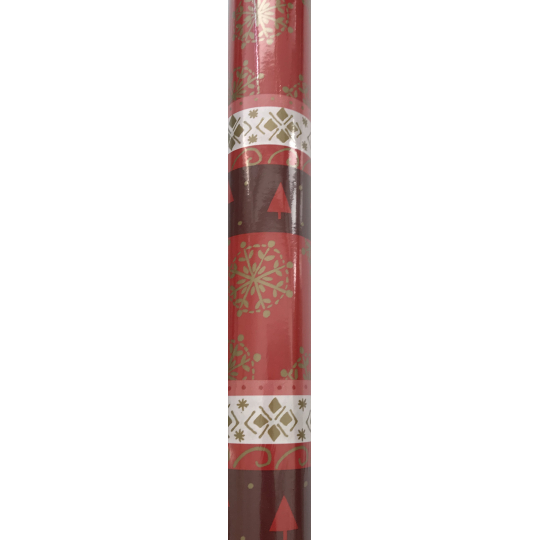 Zoewie Dárkový balicí papír 70 x 500 cm Vánoční červený pruhy, stromky, vločky