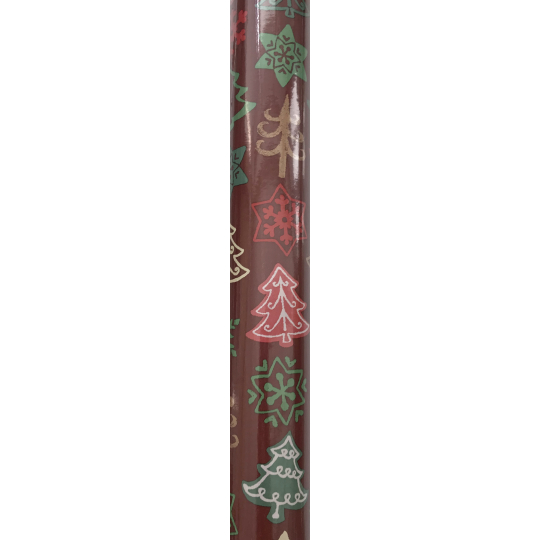 Zoewie Dárkový balicí papír 70 x 500 cm Vánoční hnědý barevné stromky a vločky