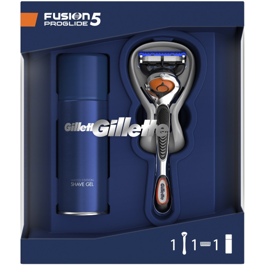 Gillette Fusion5 ProGlide holicí strojek + Fusion5 Ultra Sensitive gel na holení pro citlivou pleť 75 ml, kosmetická sada, pro muže