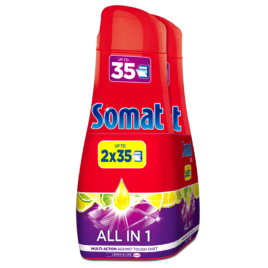 Somat All in 1 Lemon & Lime gel do myčky na nádobí 2 x 35 dávek 2× 630 ml
